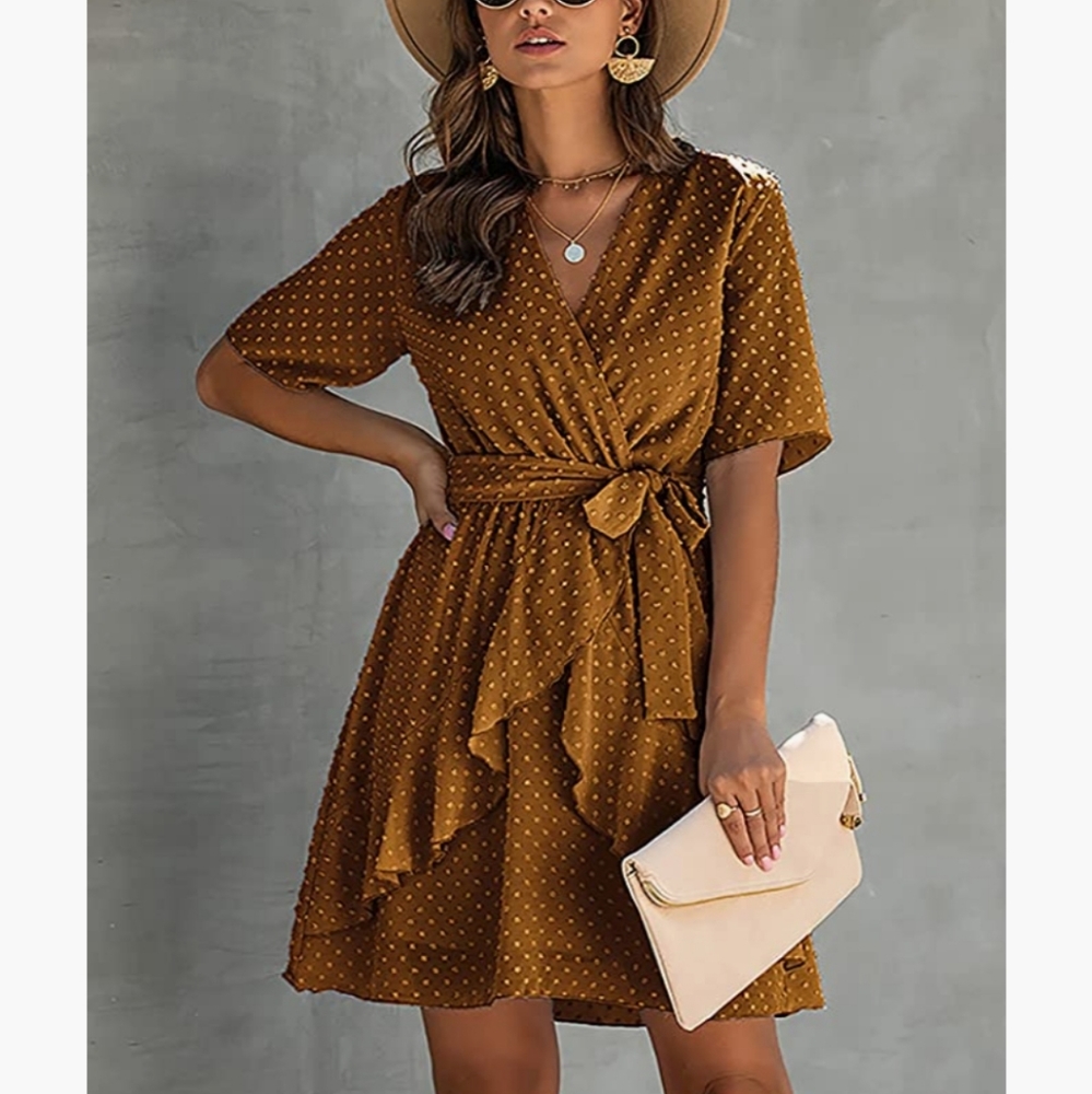 🧍‍♀️Light brown wrap dress xxl sexy!!!